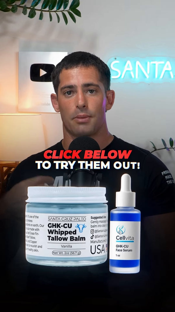 Brendan Ruh at the mic with a jar of GHK-CU Whipped Tallow Balm