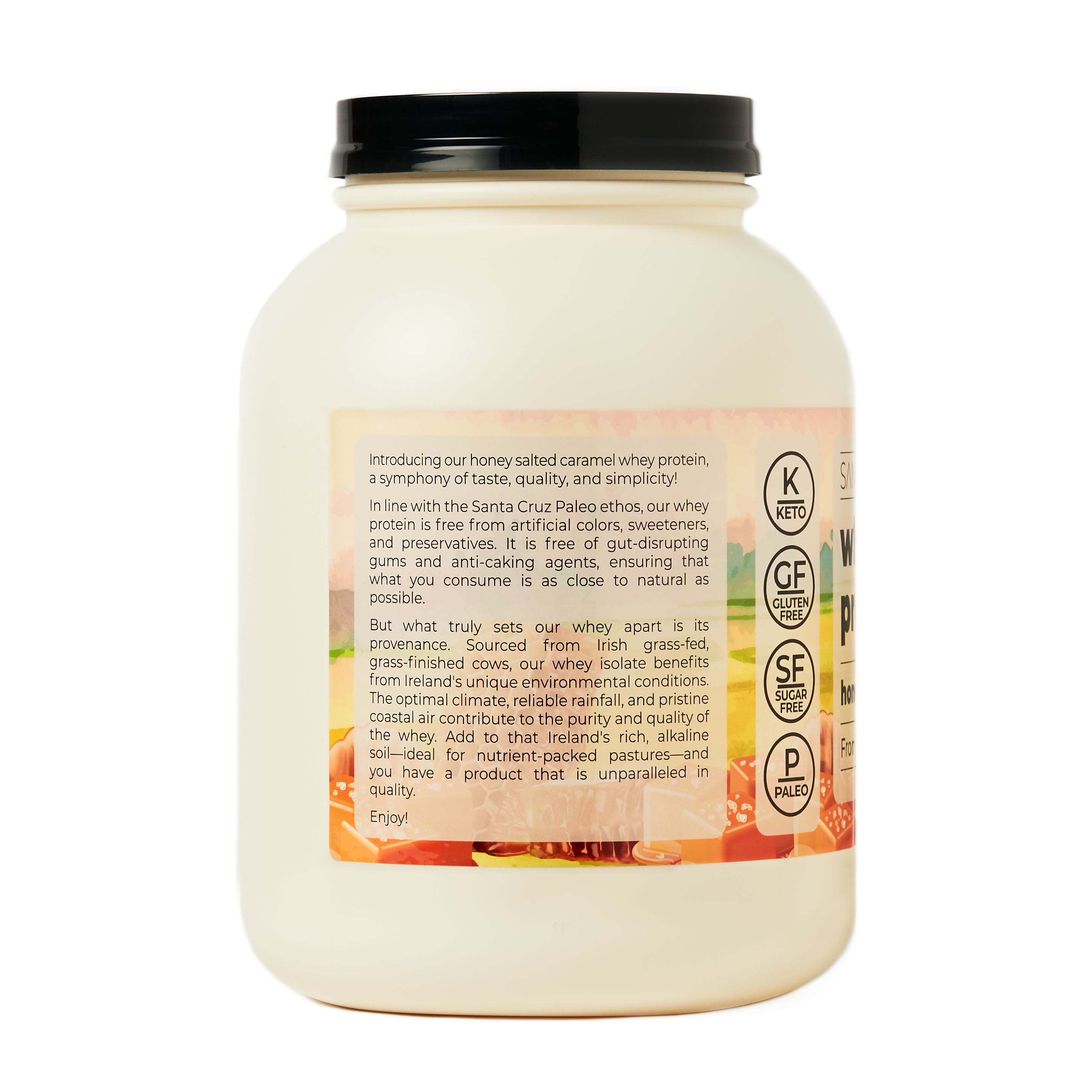 Honey Salted Caramel Whey Protein Tub – Santa Cruz Paleo