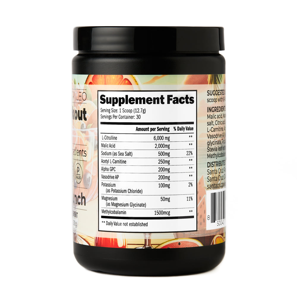 Santa Cruz Paleo Pre-Workout Powder | Non-Caffeinated | 30 Servings | All-Natural | Zero Artificial Additives