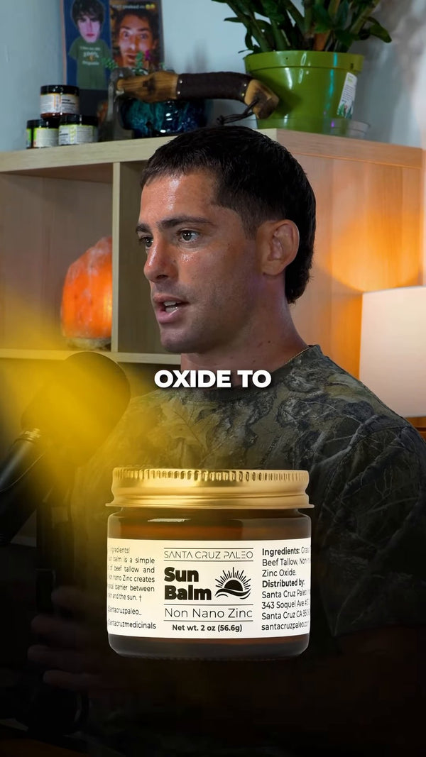Brendan Ruh at the mic with a jar of Sun Balm, non-nano zinc